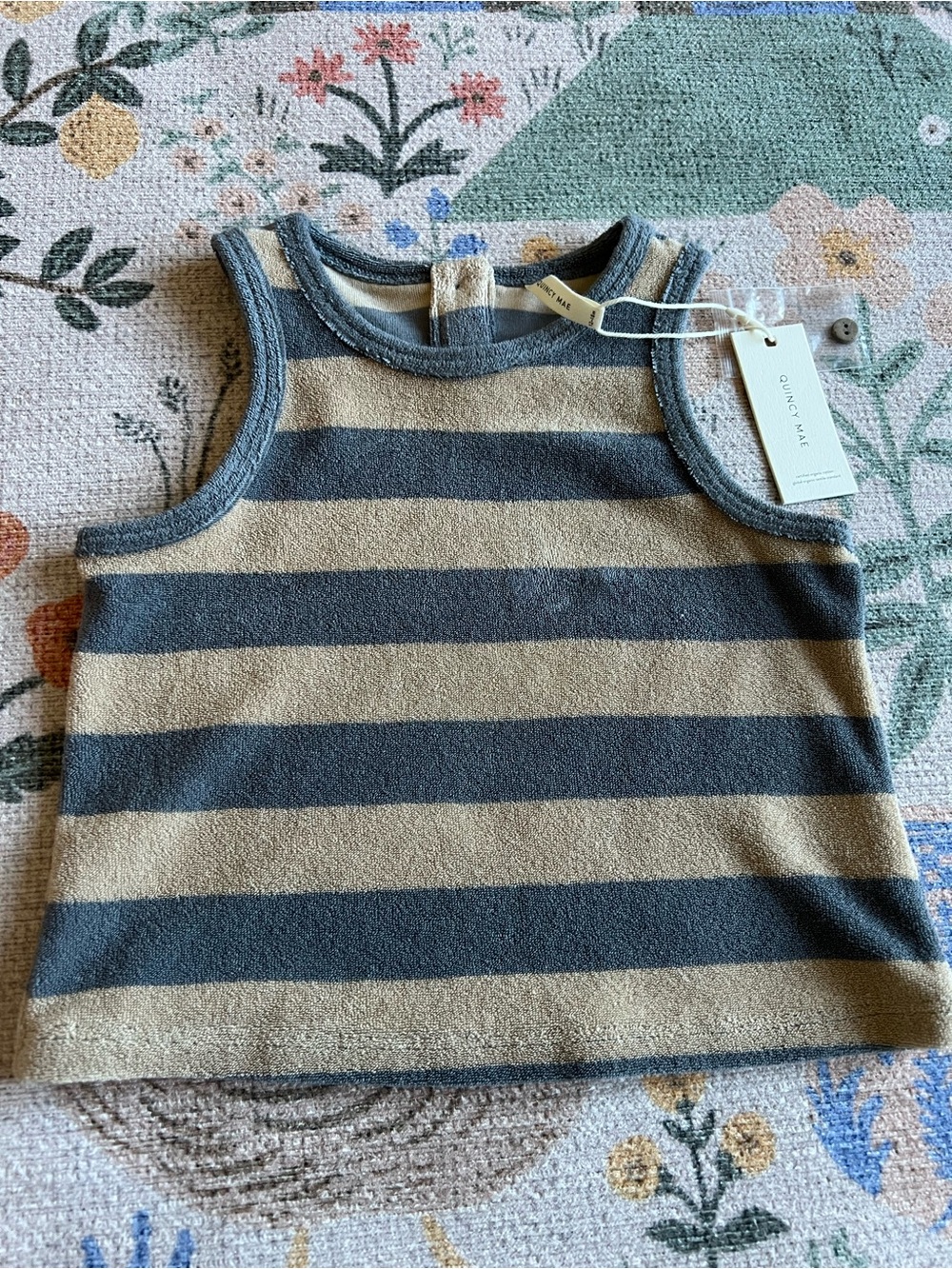 Quincy Mae Boys Striped Crewneck Tank in Gray and Beige
